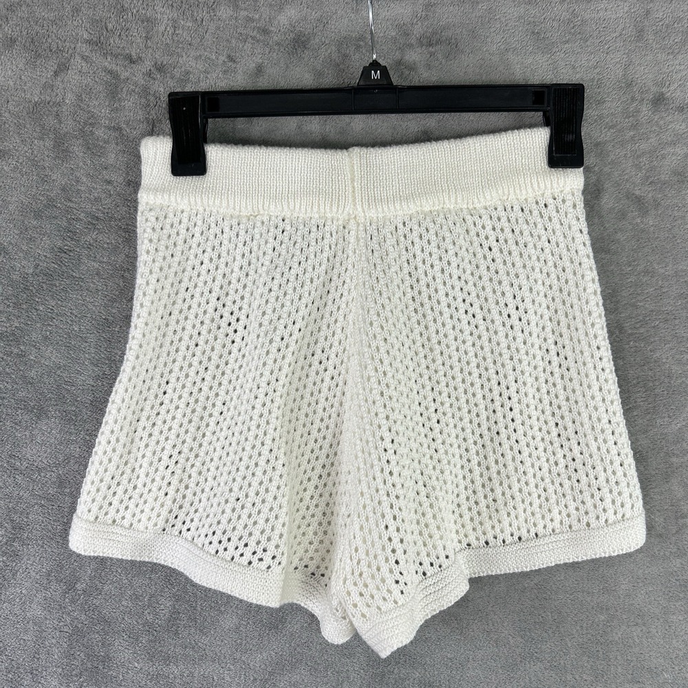 Madden‎ NYC Small White Open Knit Sweater Shorts Cover Up Boho Festival Beach - Picture 2 of 8